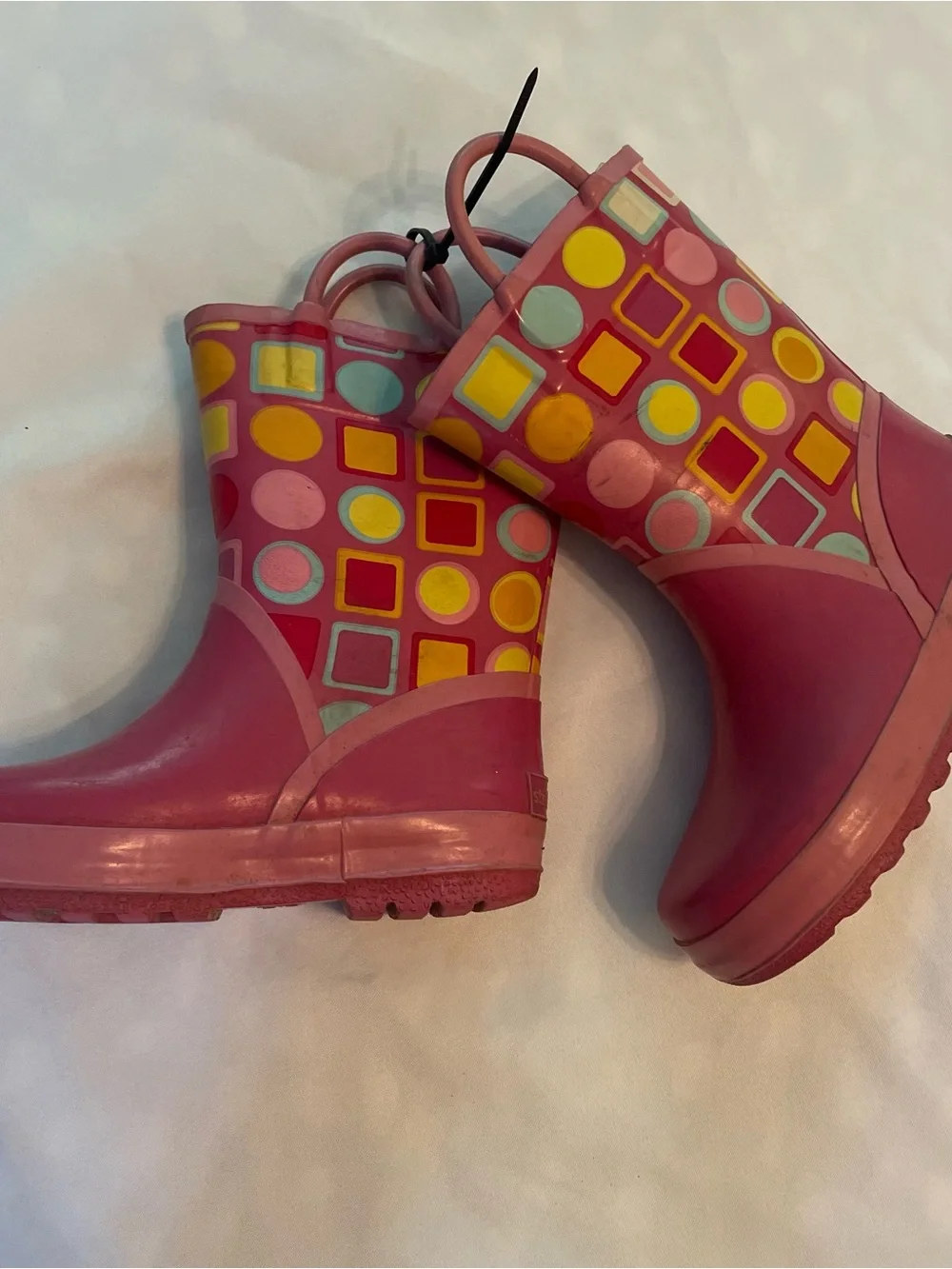 Stride Rite Toddler Kids Pink Patterned Rain Boots with Handles, Size 9